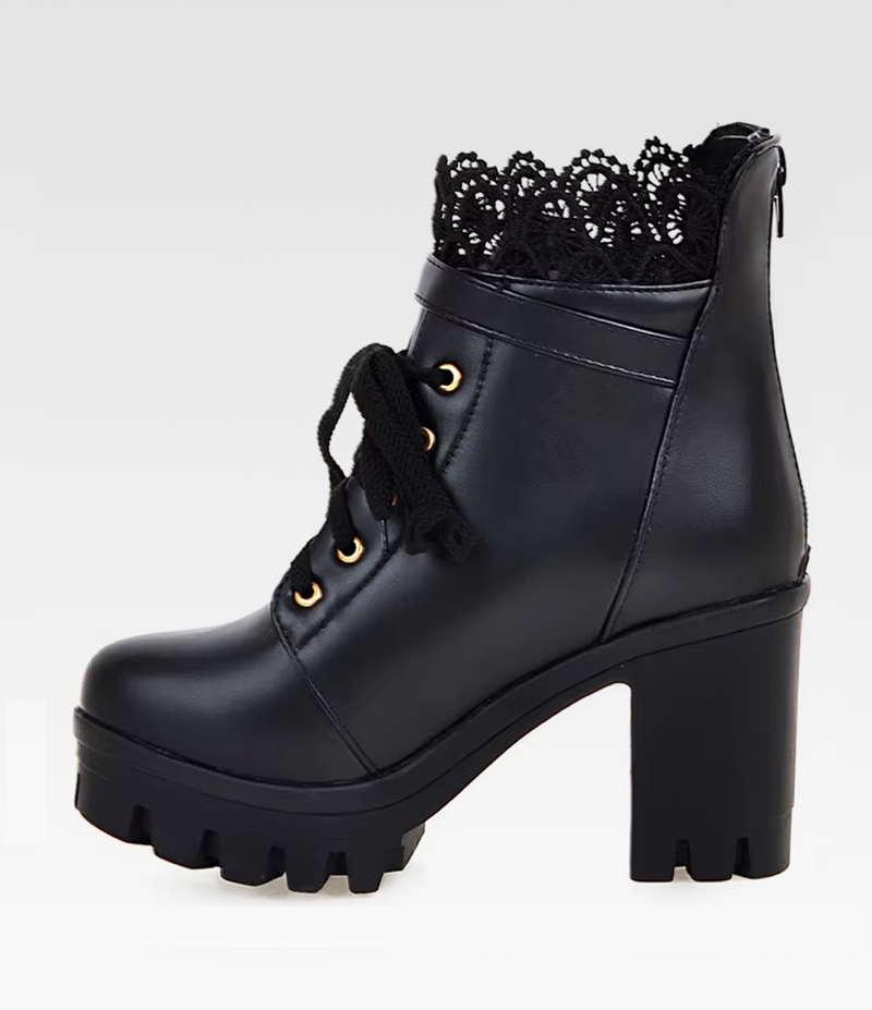 Luna Women's Black Ankle Boots | Vegan Leather, Chunky Platform