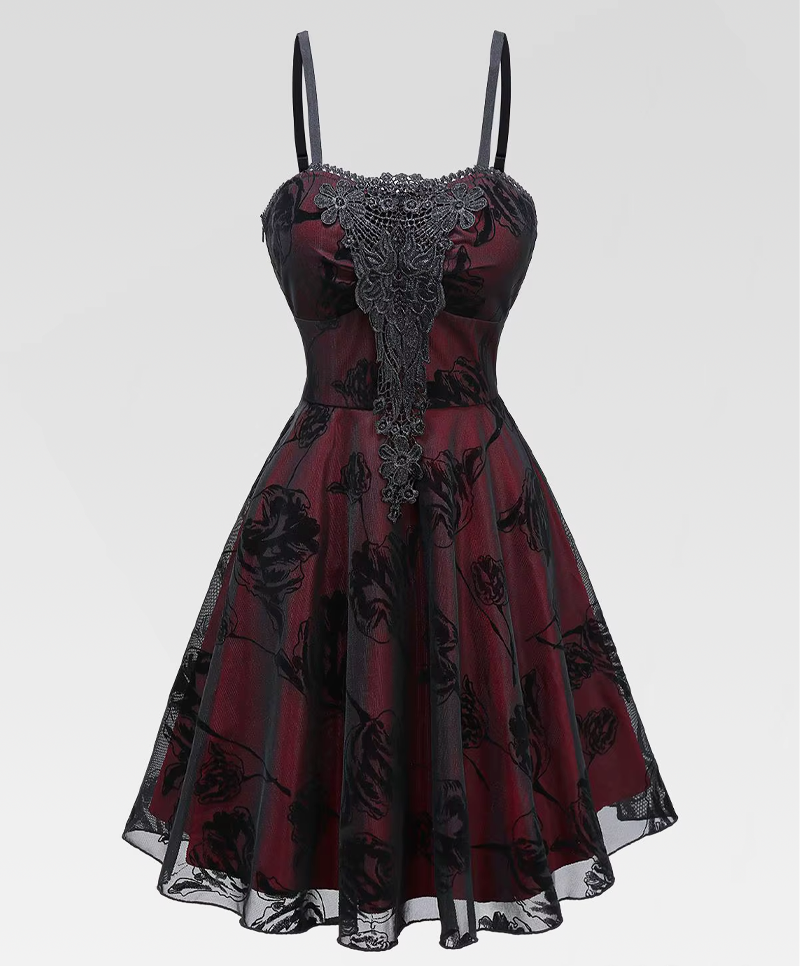 gothic dress for women Elegant Black Mesh Lace High Slit Witch Sultry and Spooky women's dress DEVIL FASHION -
