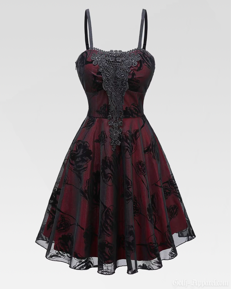 Bella Women's Gothic Dress | Lace Appliqué, Adjustable Straps 0