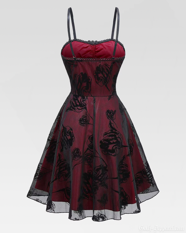 Bella Women's Gothic Dress | Lace Appliqué, Adjustable Straps 1