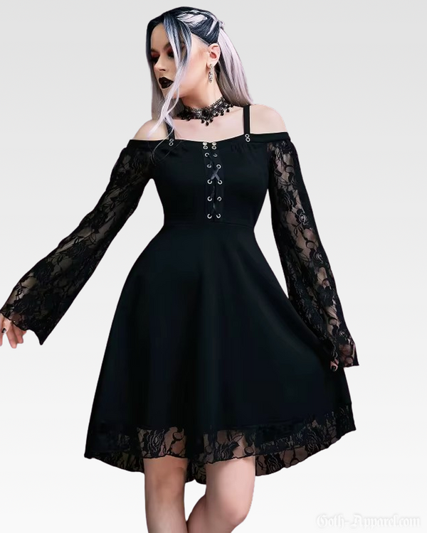 Bella Women's Gothic Dress | Off-Shoulder Lace Detail, Lightweight 0