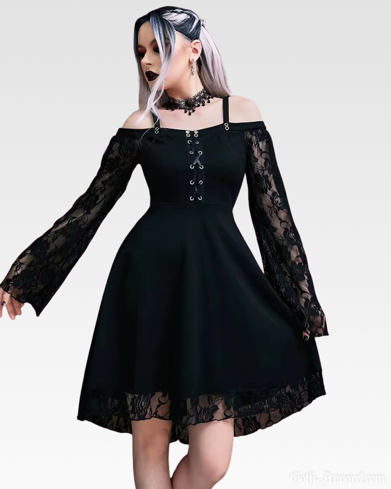 Bella Women's Gothic Dress | Off-Shoulder Lace Detail, Lightweight 0