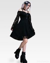 Bella Women's Gothic Dress | Off-Shoulder Lace Detail, Lightweight 1