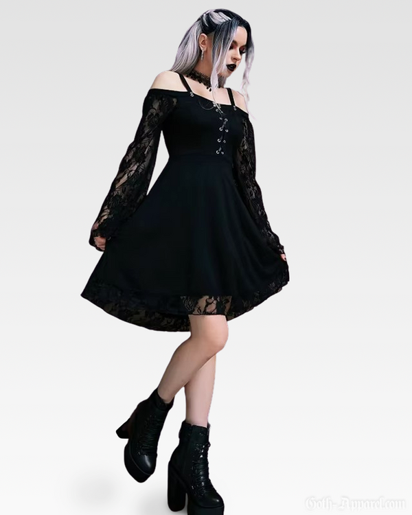 Bella Women's Gothic Dress | Off-Shoulder Lace Detail, Lightweight 1