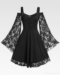 Bella Women's Gothic Dress | Off-Shoulder Lace Detail, Lightweight 2