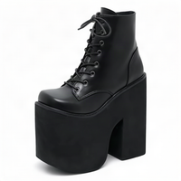 Cleo Women's Black Platform Boots | Vegan Leather, Chunky Heel 8