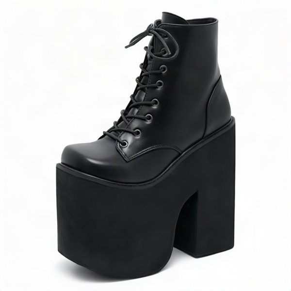 Cleo Women's Black Platform Boots | Vegan Leather, Chunky Heel 8