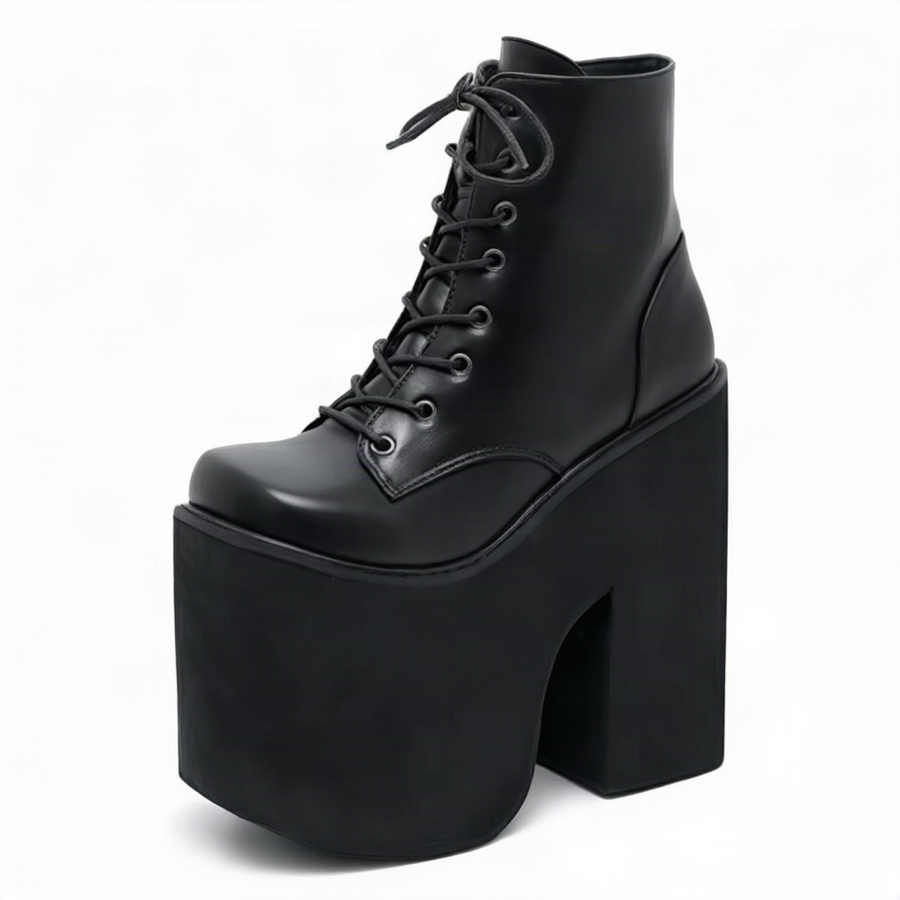 Cleo Women's Black Platform Boots | Vegan Leather, Chunky Heel 8
