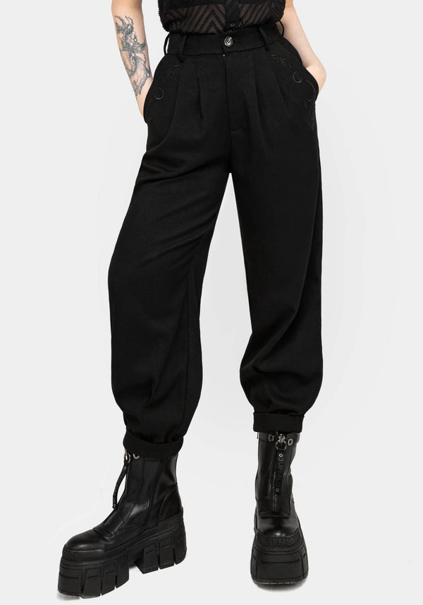 Diana Women's Black Balloon Trousers | High-Rise Twill, Chic Design 0