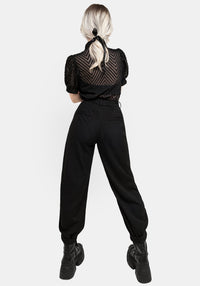 Diana Women's Black Balloon Trousers | High-Rise Twill, Chic Design 7