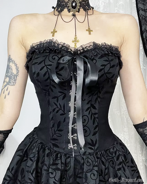 Gina Women's Gothic Dress | Lace Overlay, High-Low Design 1