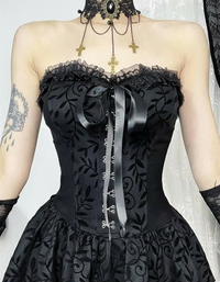 Charlotte Women's Gothic Dress | Lace Overlay, High-Low Design