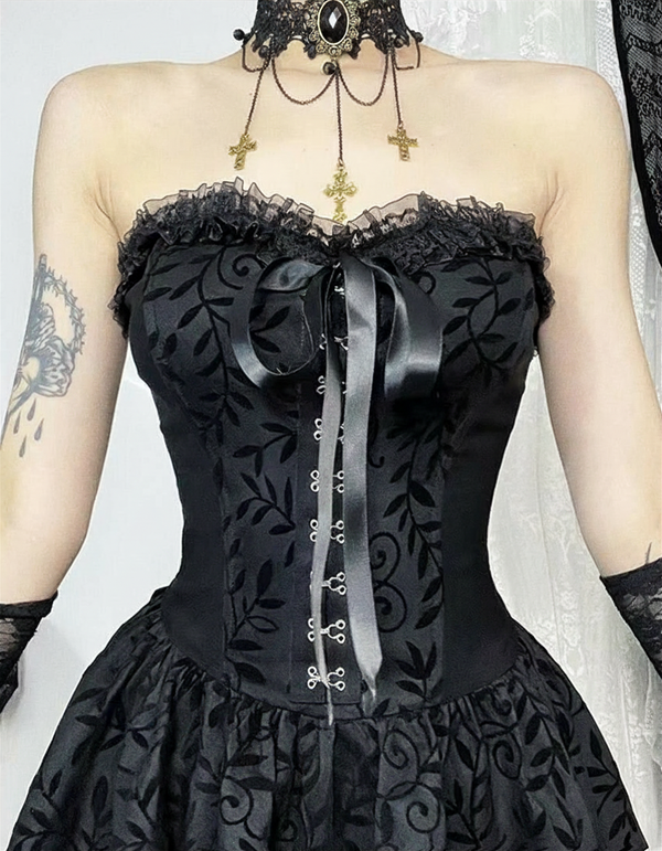 Charlotte Women's Gothic Dress | Lace Overlay, High-Low Design