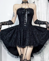Gina Women's Gothic Dress | Lace Overlay, High-Low Design 3