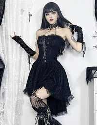 Charlotte Women's Gothic Dress | Lace Overlay, High-Low Design