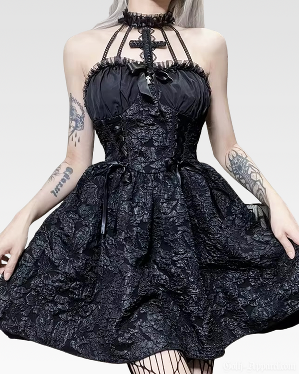 Glimmer Women's Halter Dress | Textured Fabric with Lace Detail 0