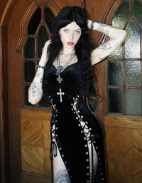 Gothic Dusk Women's Maxi Dress | Body-Hugging Polyester Blend, Edgy Lace-Up Details 2