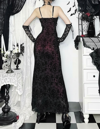 Gothic Elegance Women's Black Maxi Dress | Sheer Mesh Overlay with Lace Trim 3