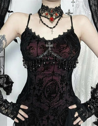 Gothic Elegance Women's Black Maxi Dress | Sheer Mesh Overlay with Lace Trim 1