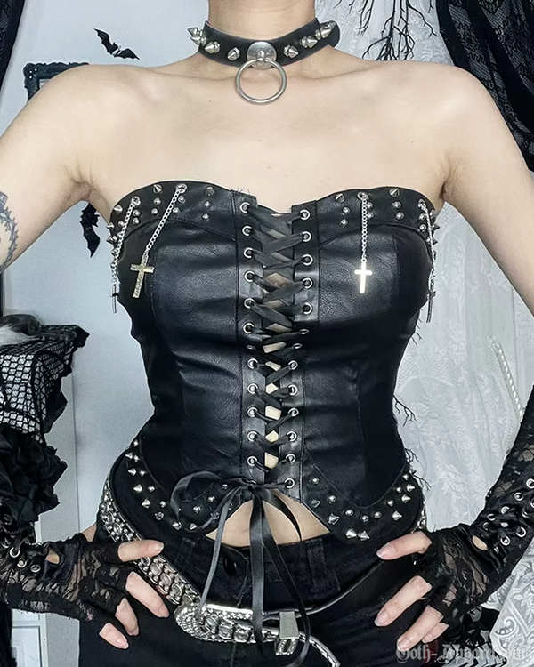 Gothic V Women's Top | Vegan Leather, Body-Shaping Design 1