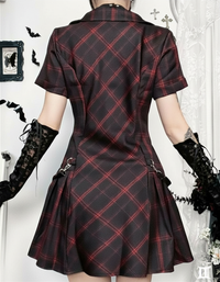 Gothica Women's Dress | Black and Red Plaid, Fitted Waist with Flared Skirt 2