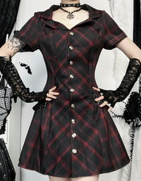 Gothica Women's Dress | Black and Red Plaid, Fitted Waist with Flared Skirt 3