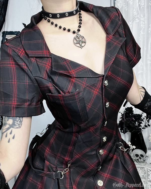 Gothica Women's Dress | Black and Red Plaid, Fitted Waist with Flared Skirt 1