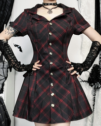 Gothica Women's Dress | Black and Red Plaid, Fitted Waist with Flared Skirt 3