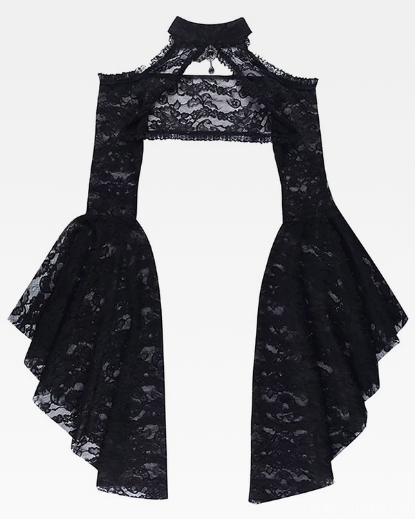 Gothica Women's Shrug Cardigan | Sheer Floral Lace, Choker Collar 0