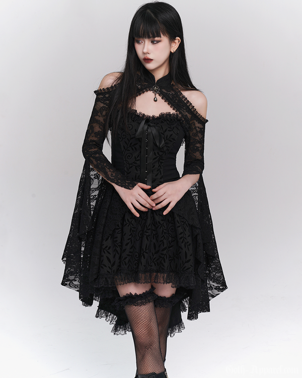 Gothica Women's Shrug Cardigan | Sheer Floral Lace, Choker Collar 1