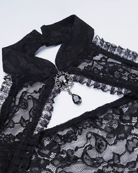 Gothica Women's Shrug Cardigan | Sheer Floral Lace, Choker Collar 5