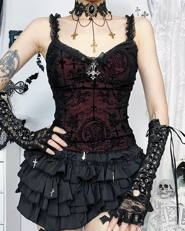 Gothica Women's Tank Top | Velvet Floral Design, Body-Hugging Fit 1