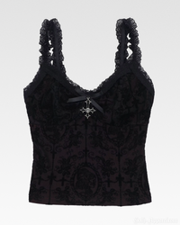 Gothica Women's Tank Top | Velvet Floral Design, Body-Hugging Fit 4