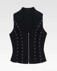 Lara Women's Goth Top | Lace-Up Design, Fitted Polyester Blend 4