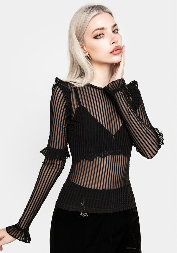 Mysterious Women's Ruffle Blouse | Lightweight Seersucker, Slim Fit 0