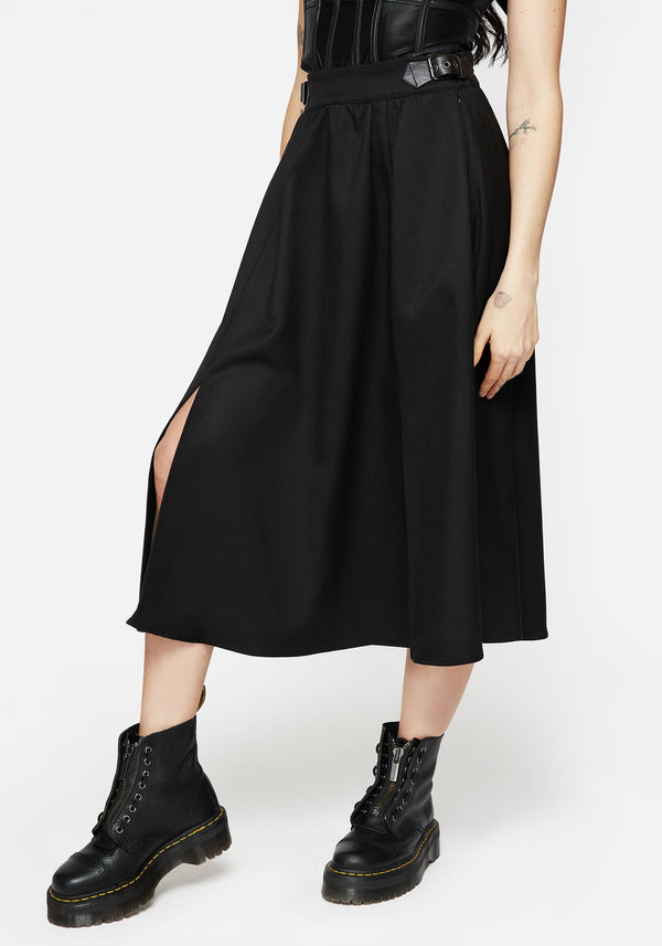 Nina Women's Black Midi Skirt | Buckle Detail, Elegant Style 0