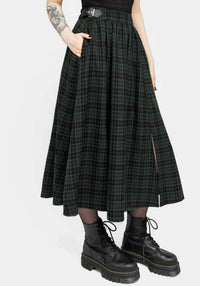 Nina Women's Midi Skirt | Green Check Pattern with Buckle Detail 0