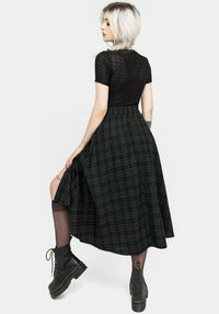 Nina Women's Midi Skirt | Green Check Pattern with Buckle Detail 2