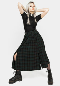 Nina Women's Midi Skirt | Green Check Pattern with Buckle Detail 3