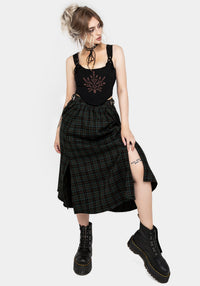 Nina Women's Midi Skirt | Green Check Pattern with Buckle Detail 4