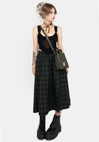 Nina Women's Midi Skirt | Green Check Pattern with Buckle Detail 5