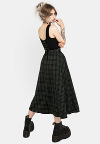 Nina Women's Midi Skirt | Green Check Pattern with Buckle Detail 7