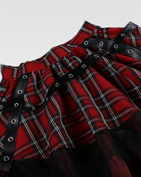 Parker Women's Black Skirt | Layered Plaid with Faux Leather Straps 4