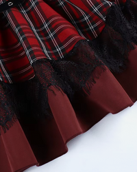 Parker Women's Black Skirt | Layered Plaid with Faux Leather Straps 5