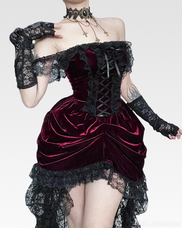 Raven Women's Velvet Dress | Off-Shoulder Lace Accents, Corset Fit 0