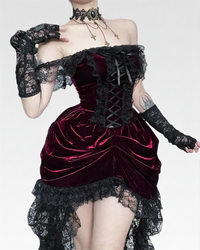 Raven Women's Velvet Dress | Off-Shoulder Lace Accents, Corset Fit 0