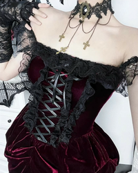 Raven Women's Velvet Dress | Off-Shoulder Lace Accents, Corset Fit 1