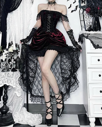 Raven Women's Velvet Dress | Off-Shoulder Lace Accents, Corset Fit 2