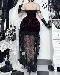 Raven Women's Velvet Dress | Off-Shoulder Lace Accents, Corset Fit 3
