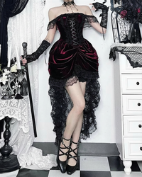 Raven Women's Velvet Dress | Off-Shoulder Lace Accents, Corset Fit 4